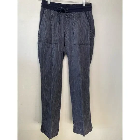 ATHLETA Woman's Cabo Tide Linen Pants Navy Stripe, Size 4 - Picture 3 of 5